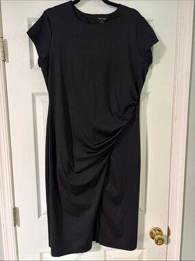 Nine West Black Side-Draped Cap-Sleeve Sheath Dress